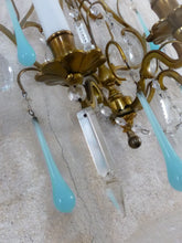 Load image into Gallery viewer, MURANO Antique Wall Light Aqua Blue Opaline Drops Crystal Prisms 1930 Chandelier