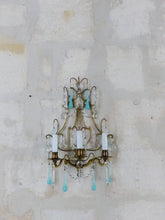 Load image into Gallery viewer, MURANO Antique Wall Light Aqua Blue Opaline Drops Crystal Prisms 1930 Chandelier