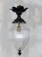Load image into Gallery viewer, Gorgeous Small French Hall Lantern 1900 Chandelier Ceiling Gilded Bronze Crystal
