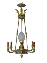 Load image into Gallery viewer, Antique French 6 Arms Church Religious Ormolu Bronze Chandelier Ceiling 19TH