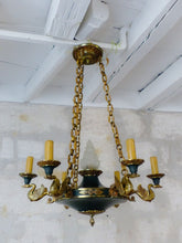 Load image into Gallery viewer, Antique French 6 Arms Ormolu Bronze Brass Tole Chandelier Ceiling Empire 1930 #2