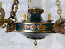 Load image into Gallery viewer, Antique French 6 Arms Ormolu Bronze Brass Tole Chandelier Ceiling Empire 1930 #2