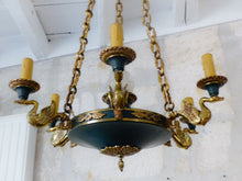 Load image into Gallery viewer, Antique French 6 Arms Ormolu Bronze Brass Tole Chandelier Ceiling Empire 1930 #2