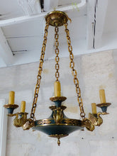 Load image into Gallery viewer, Antique French 6 Arms Ormolu Bronze Brass Tole Chandelier Ceiling Empire 1930 #2