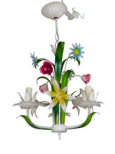 Load image into Gallery viewer, 60's Charming Florentine Chandelier Enameled Metal Tole Flowers Italian Ceiling