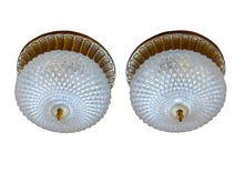 Load image into Gallery viewer, Gorgeous PAIR Mid-century Gilded Bronze Diamond Glass Ceiling Wall Light 1970