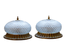 Load image into Gallery viewer, Gorgeous PAIR Mid-century Gilded Bronze Diamond Glass Ceiling Wall Light 1970