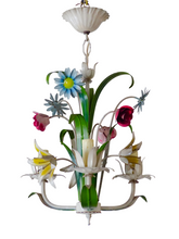 Load image into Gallery viewer, 60's Charming Florentine Chandelier Enameled Metal Tole Flower Italian Ceiling 2