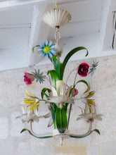 Load image into Gallery viewer, 60's Charming Florentine Chandelier Enameled Metal Tole Flower Italian Ceiling 2