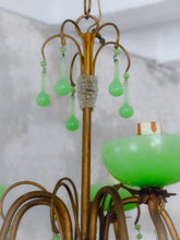 Load image into Gallery viewer, RARE Antique Chandelier Green Opaline Drops Cup Beads 1930 MURANO 5 lights