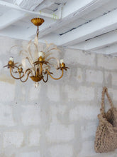 Load image into Gallery viewer, Vintage Gilded Enameled Flower Chandelier Ceiling Regency Mid Century HANS KOGL
