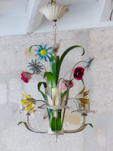 Load image into Gallery viewer, 60's Charming Florentine Chandelier Enameled Metal Tole Flower Italian Ceiling 2