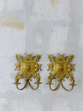 Load image into Gallery viewer, Antique FRENCH Pair Gilded Bronze Wall Light Sconce Candlestick 19TH Dolphins