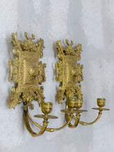 Load image into Gallery viewer, Antique FRENCH Pair Gilded Bronze Wall Light Sconce Candlestick 19TH Dolphins