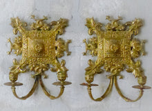 Load image into Gallery viewer, Antique FRENCH Pair Gilded Bronze Wall Light Sconce Candlestick 19TH Dolphins