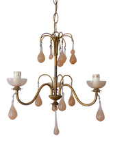 Load image into Gallery viewer, 1930 Antique Chandelier Pink Opaline Drops cup beads Murano Rare 3 lights Wall