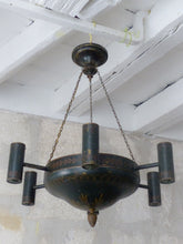 Load image into Gallery viewer, 19TH French Antique Quinquet Chandelier 6 Light Painted Bronze Empire Directoire