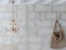 Load image into Gallery viewer, 1930 Antique Chandelier Pink Opaline Drops cup beads Murano Rare 3 lights Wall
