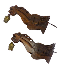 Load image into Gallery viewer, Pair Vintage French Carved Wood Gothic Chimera Wall Light Sconce Gargoye #7
