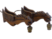 Load image into Gallery viewer, Pair Vintage French Carved Wood Gothic Chimera Wall Light Sconce Gargoye #7