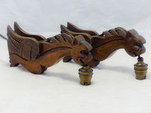 Load image into Gallery viewer, Pair Vintage French Carved Wood Gothic Chimera Wall Light Sconce Gargoye #6