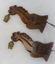 Load image into Gallery viewer, Pair Vintage French Carved Wood Gothic Chimera Wall Light Sconce Gargoye #6