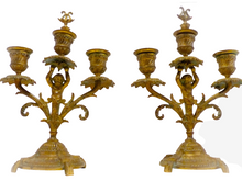 Load image into Gallery viewer, Gorgeous 19TH Antique Pair French Couple Cherub Candlestick gilded Bronze Patina