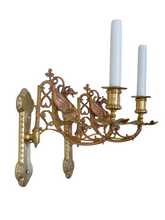 Load image into Gallery viewer, Pair Antique French Bronze Gothic Chimera Wall Light Sconce Gargoye Opaline Tube