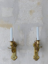 Load image into Gallery viewer, Pair Antique French Bronze Gothic Chimera Wall Light Sconce Gargoye Opaline Tube