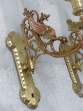 Load image into Gallery viewer, Pair Antique French Bronze Gothic Chimera Wall Light Sconce Gargoye Opaline Tube