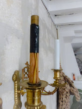 Load image into Gallery viewer, Pair Antique French Bronze Gothic Chimera Wall Light Sconce Gargoye Opaline Tube
