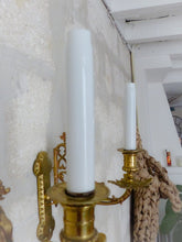 Load image into Gallery viewer, Pair Antique French Bronze Gothic Chimera Wall Light Sconce Gargoye Opaline Tube