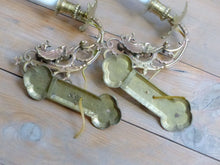 Load image into Gallery viewer, Pair Antique French Bronze Gothic Chimera Wall Light Sconce Gargoye Opaline Tube