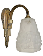 Load image into Gallery viewer, Antique Wall Light Sconce ART DECO Thick Molded Glass signed ROS Bronze 1930
