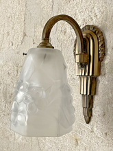 Load image into Gallery viewer, Antique Wall Light Sconce ART DECO Thick Molded Glass signed ROS Bronze 1930