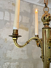 Load image into Gallery viewer, 1900 Antique French Bronze Brass Candlestick Chandelier Ceiling Flame Louis XVI