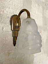 Load image into Gallery viewer, Antique Wall Light Sconce ART DECO Thick Molded Glass signed ROS Bronze 1930
