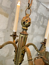Load image into Gallery viewer, 1900 Antique French Bronze Brass Candlestick Chandelier Ceiling Flame Louis XVI