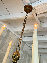 Load image into Gallery viewer, 1900 Antique French Bronze Brass Candlestick Chandelier Ceiling Flame Louis XVI