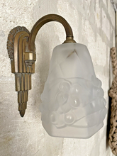 Load image into Gallery viewer, Antique Wall Light Sconce ART DECO Thick Molded Glass signed ROS Bronze 1930