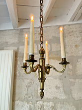 Load image into Gallery viewer, 1900 Antique French Bronze Brass Candlestick Chandelier Ceiling Flame Louis XVI