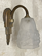 Load image into Gallery viewer, Antique Wall Light Sconce ART DECO Thick Molded Glass signed ROS Bronze 1930