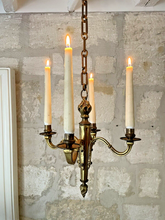 Load image into Gallery viewer, 1900 Antique French Bronze Brass Candlestick Chandelier Ceiling Flame Louis XVI