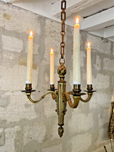 Load image into Gallery viewer, 1900 Antique French Bronze Brass Candlestick Chandelier Ceiling Flame Louis XVI