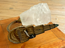 Load image into Gallery viewer, Antique Wall Light Sconce ART DECO Thick Molded Glass signed ROS Bronze 1930