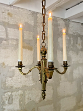 Load image into Gallery viewer, 1900 Antique French Bronze Brass Candlestick Chandelier Ceiling Flame Louis XVI