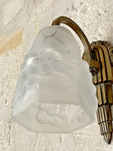 Load image into Gallery viewer, Antique Wall Light Sconce ART DECO Thick Molded Glass signed ROS Bronze 1930