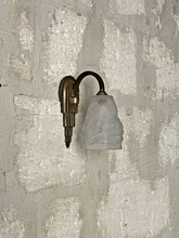 Load image into Gallery viewer, Antique Wall Light Sconce ART DECO Thick Molded Glass signed ROS Bronze 1930