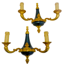 Load image into Gallery viewer, Antique PAIR French Empire Wall Light Sconce 2 Lights Gilded Bronze 1930 RARE