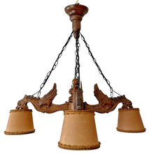 Load image into Gallery viewer, Nice Vintage French Carved Wood Gothic Chimera Chandelier 4 Lights Gargoye 1950